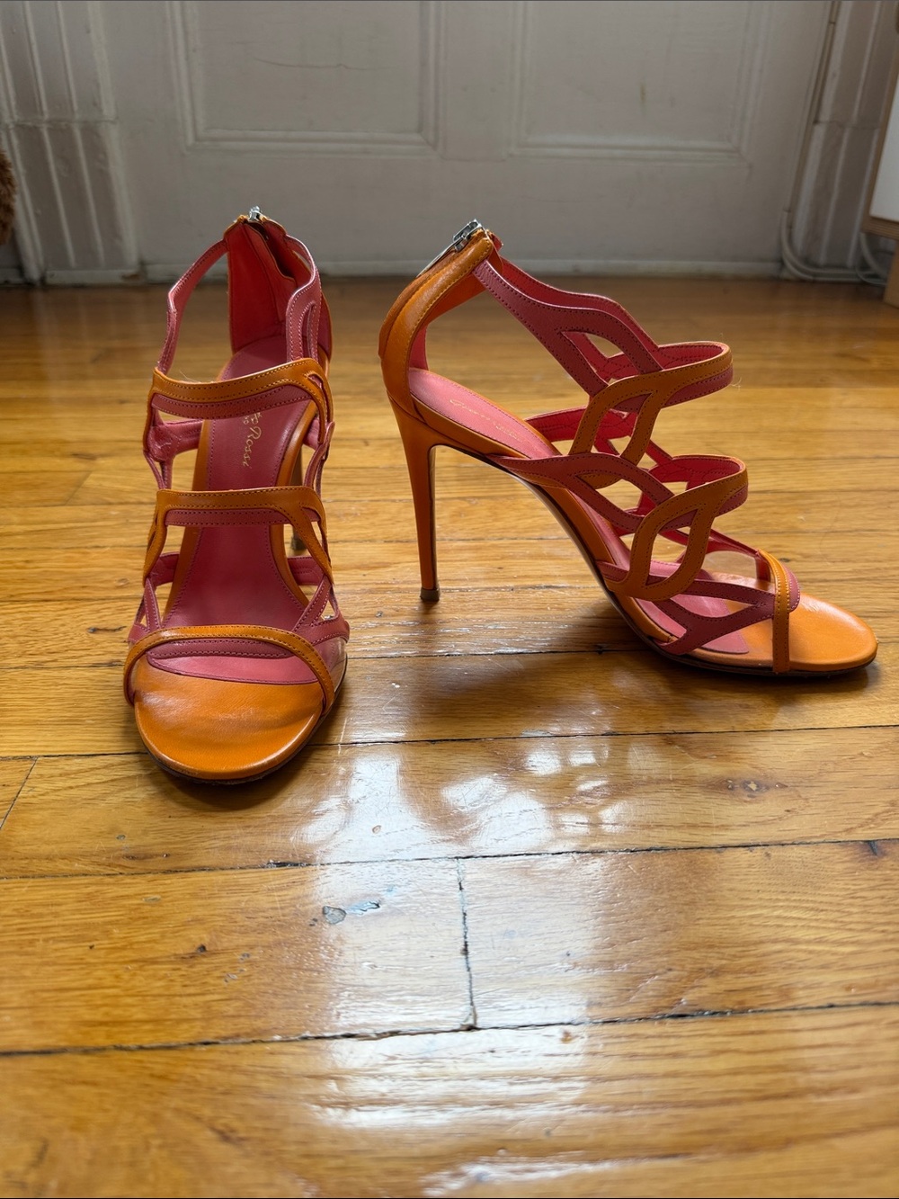 Gianvito Rossi Pink and Orange Strappy Stiletto Sandals